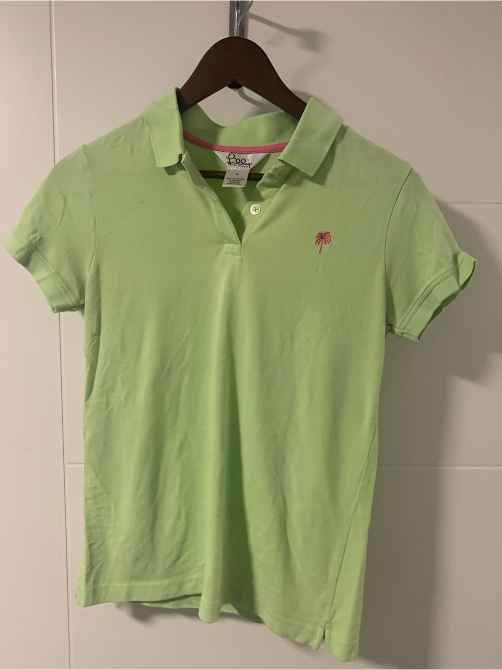 Lilly Pulitzer Light Green Polo Shirt with Pink Palm Logo A16